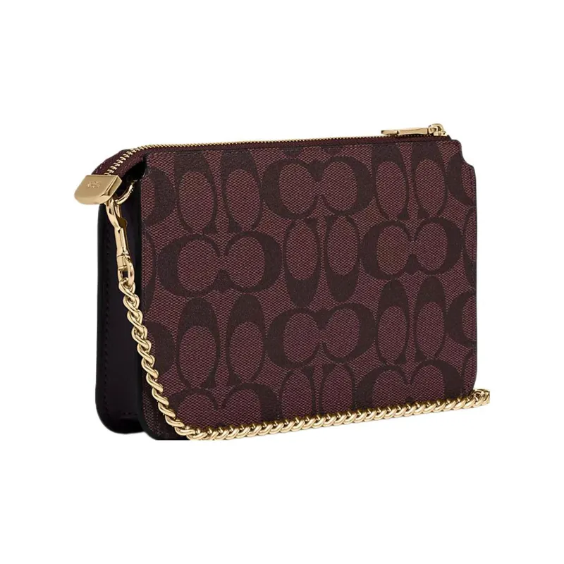 COACH POPPY Canvas With Leather Combo Bag Shoulder Bag Crossbody Bag Small Size Women's Gold & Dark Red Various-1