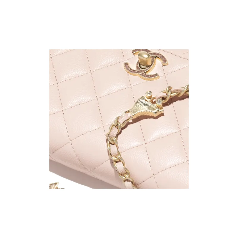 CHANEL Embossed Calfskin Shoulder Bag, Crossbody Bag, Wallet Women's Light Pink-3