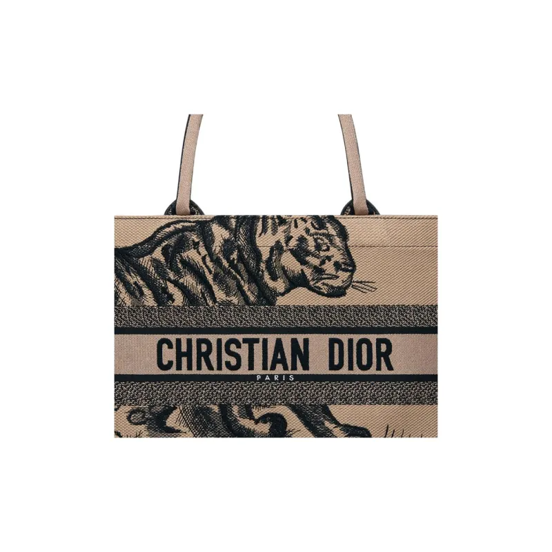 DIOR BookTote Embroidery Tote Bag Shopping Bag Handbag Medium Size Women's Brown-4