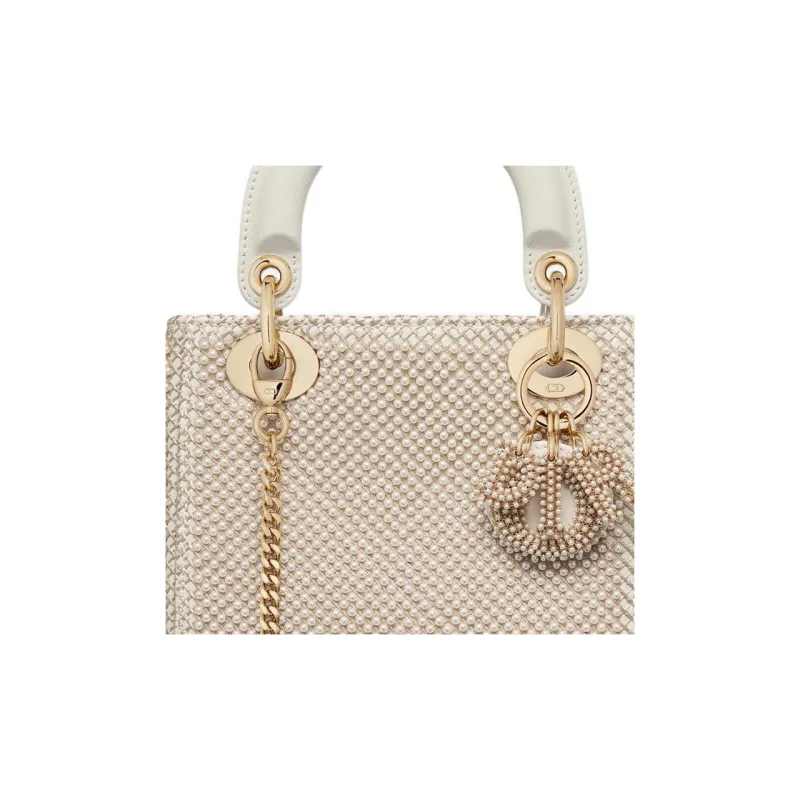 DIOR Lady Dior Beaded Embroidered Cow Leather Daisie Bag Shoulder Bag Crossbody Bag Handbag Mini Women's White-5