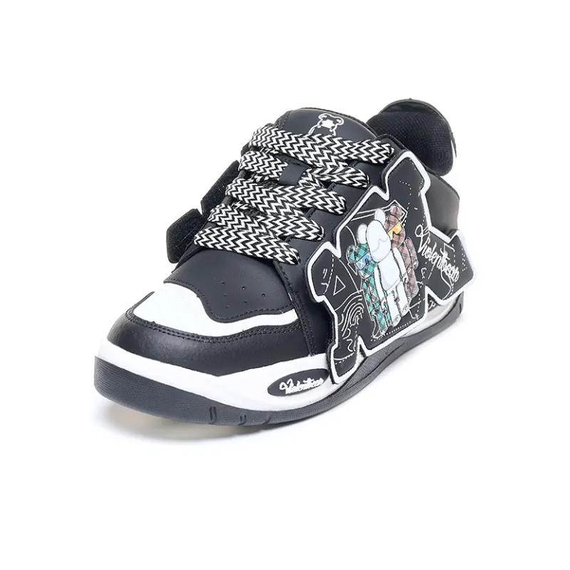 Violentbear Balance Abrasion Resistant Lightweight Slip Resistant Low Top Skateboard Shoes Unisex White Black-3