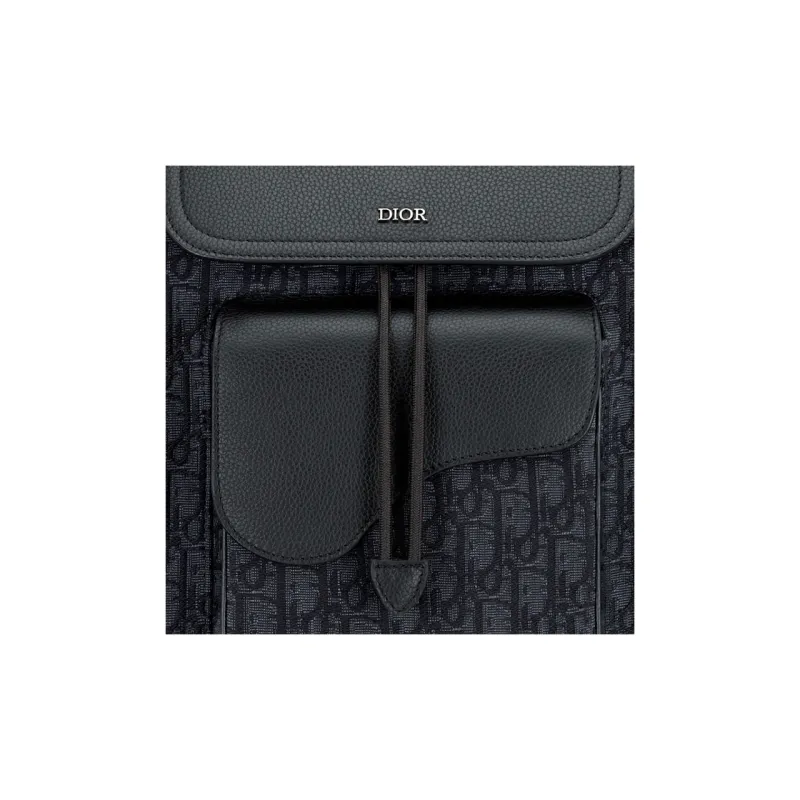 DIOR Saddle Embroidered Cow Leather Patchwork Backpack Regular Men's Black-4