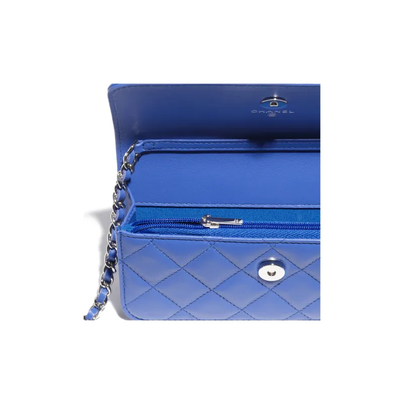 CHANEL Lambskin Flap Bag, One Shoulder Crossbody, Cell Phone Pouch Women's Blue-2