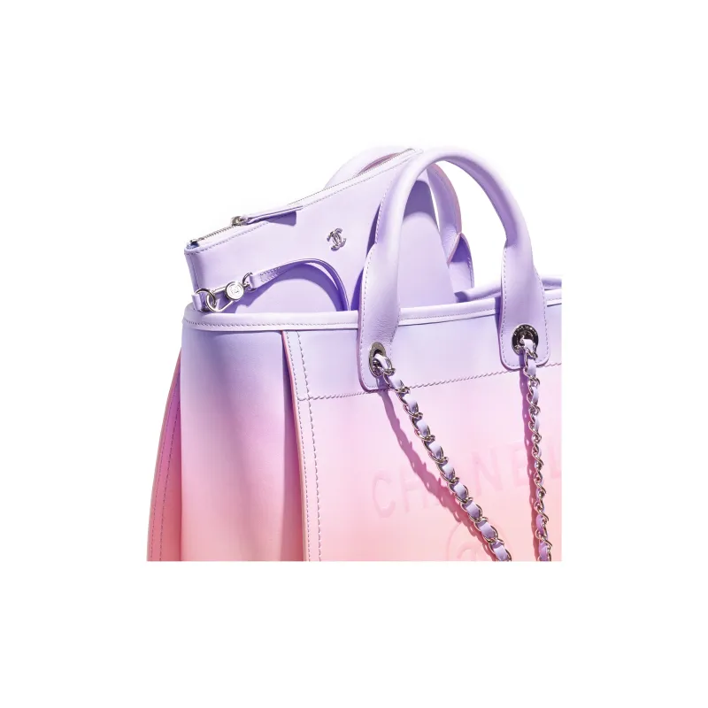 CHANEL Calfskin Beach Bag, Tote Bag, Shopping Bag, Shoulder Bag, Crossbody Bag, Handbag Women's Purple & Pink-2