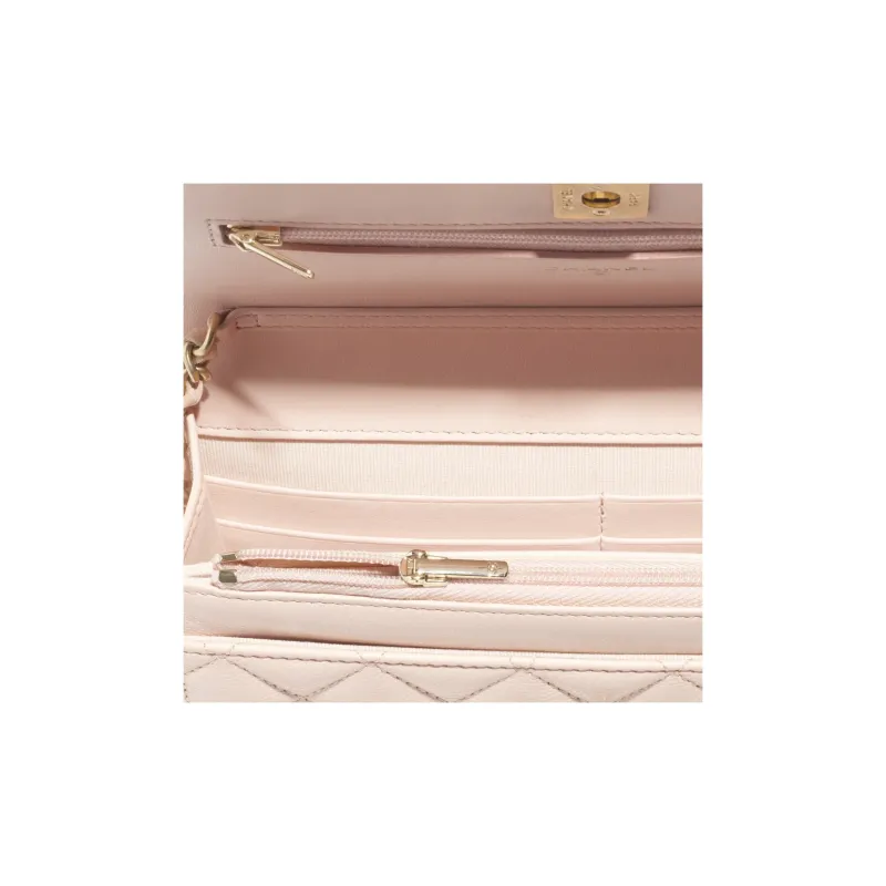 CHANEL Embossed Calfskin Shoulder Bag, Crossbody Bag, Wallet Women's Light Pink-2