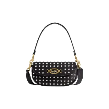 COACH Zip Shoulder Bag Glove Tanning Saddle Bag Handbag Shoulder Bag Medium Size Women's Black