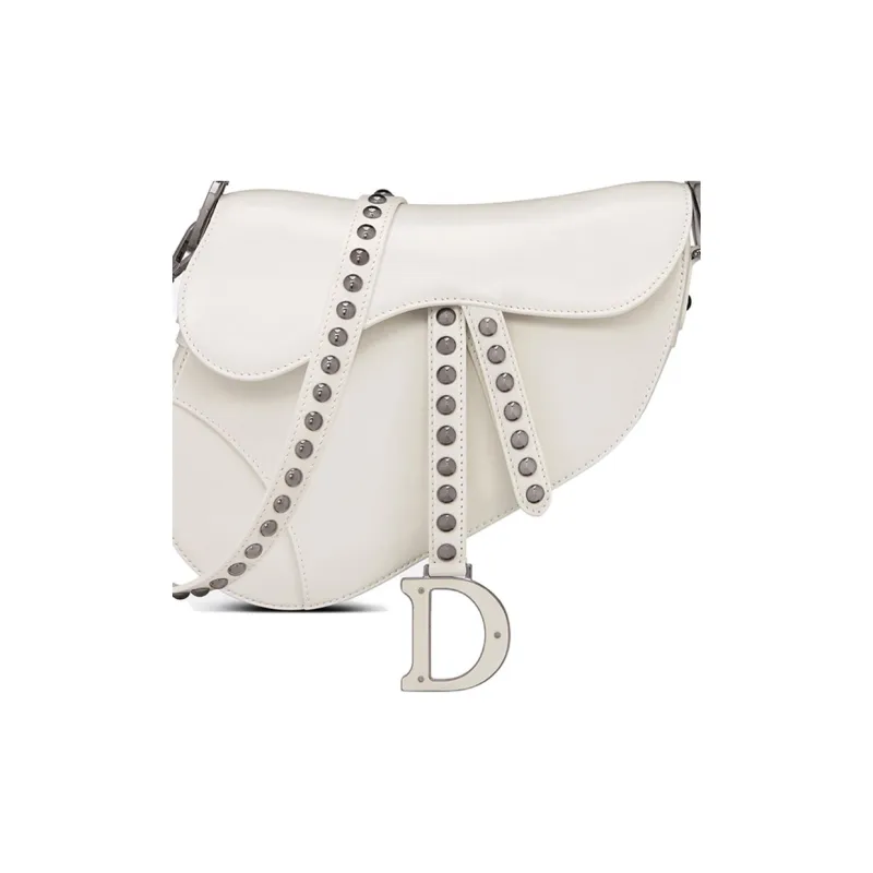 DIOR Sheepskin Embroidery Saddle Bag Crossbody Handbag Shoulder Bag Women's Milk White-5