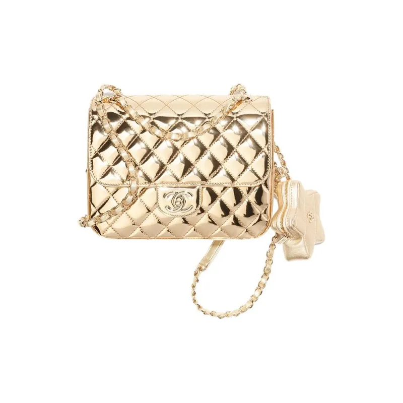 CHANEL Metal Texture Mirror Finish Calfskin Coin Purse Backpack Women's Gold-0