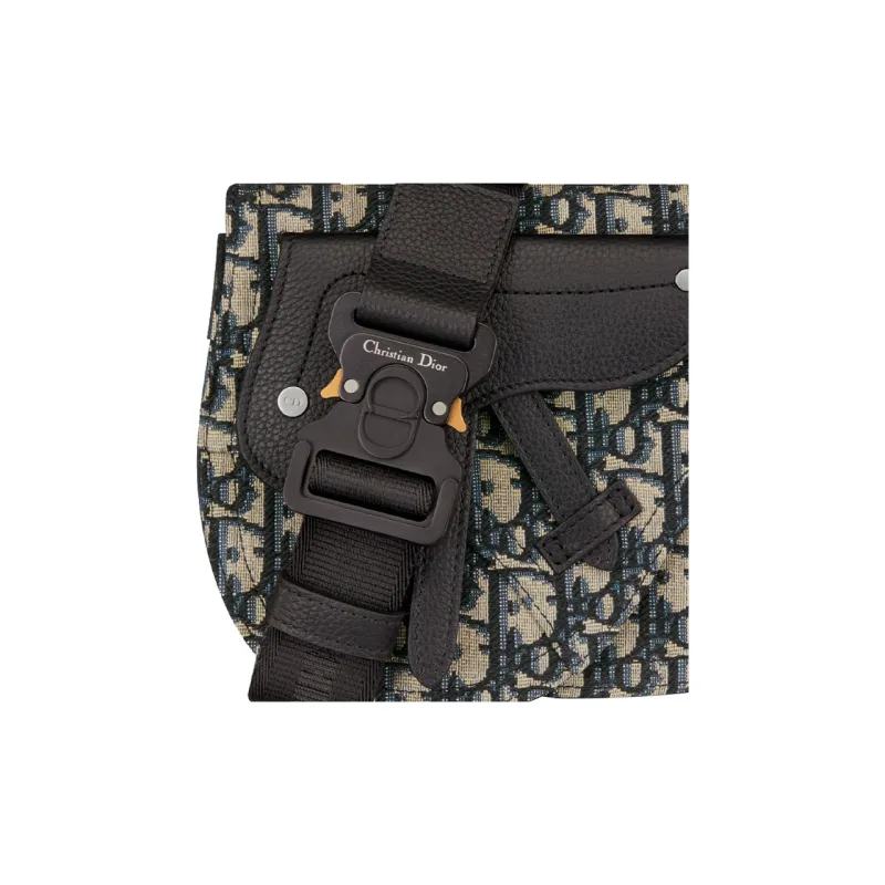 DIOR Jacquard Canvas Saddle Bag, Fanny Pack, Sling Bag, Canvas Bag, Shoulder Bag, Crossbody Bag Men's Black/Beige-4