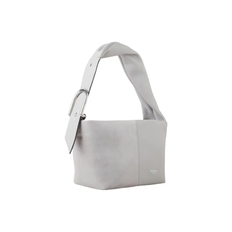 Mulberry Matte Smooth Calfskin And Goat Suede Half Moon Bag Hobo Bag Small Square Handbag Small Size Women's Light Gray-1