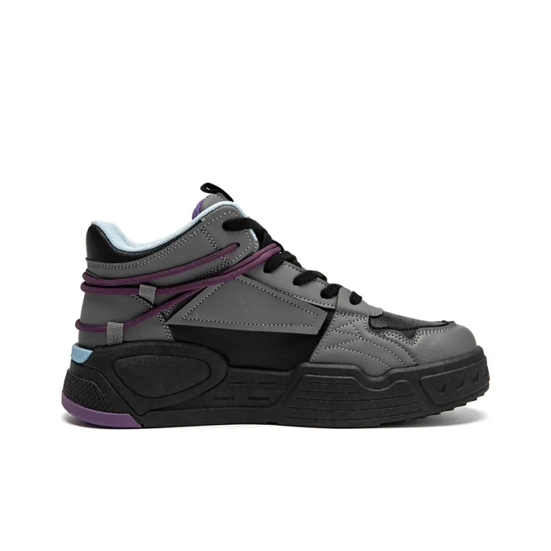 Warrior Coverage Thermal Cushioning Abrasion Resistant Height Increasing High Top Skateboard Shoes Men's Black Gray-1