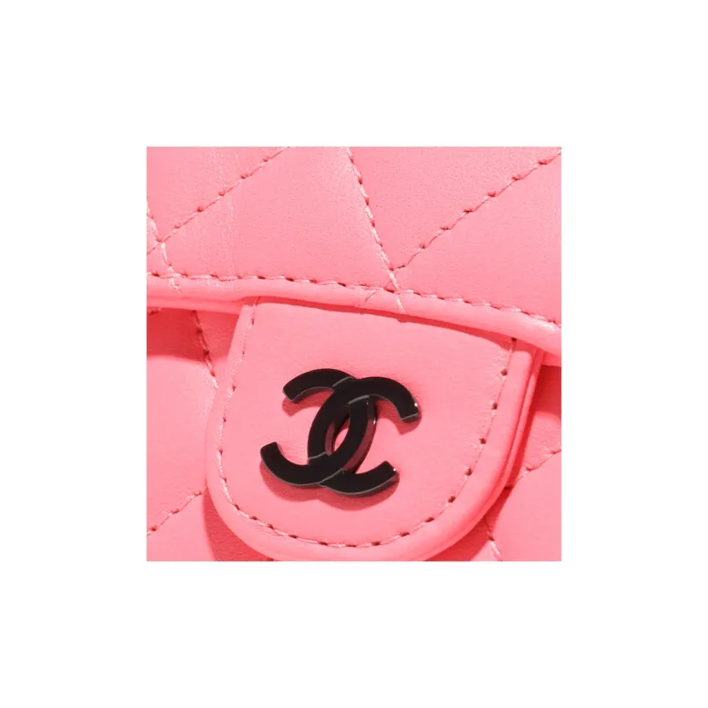 CHANEL Sheepskin Card Holder Women's Coral Pink-3