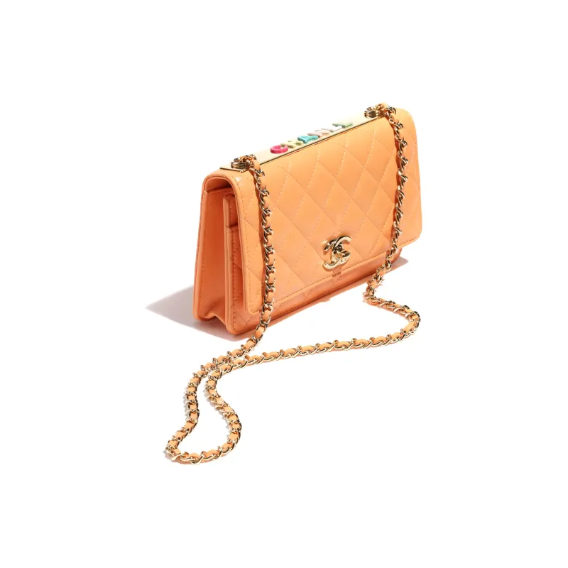 CHANEL Lambskin Shoulder Bag, Crossbody Bag, Wallet Women's Orange-1
