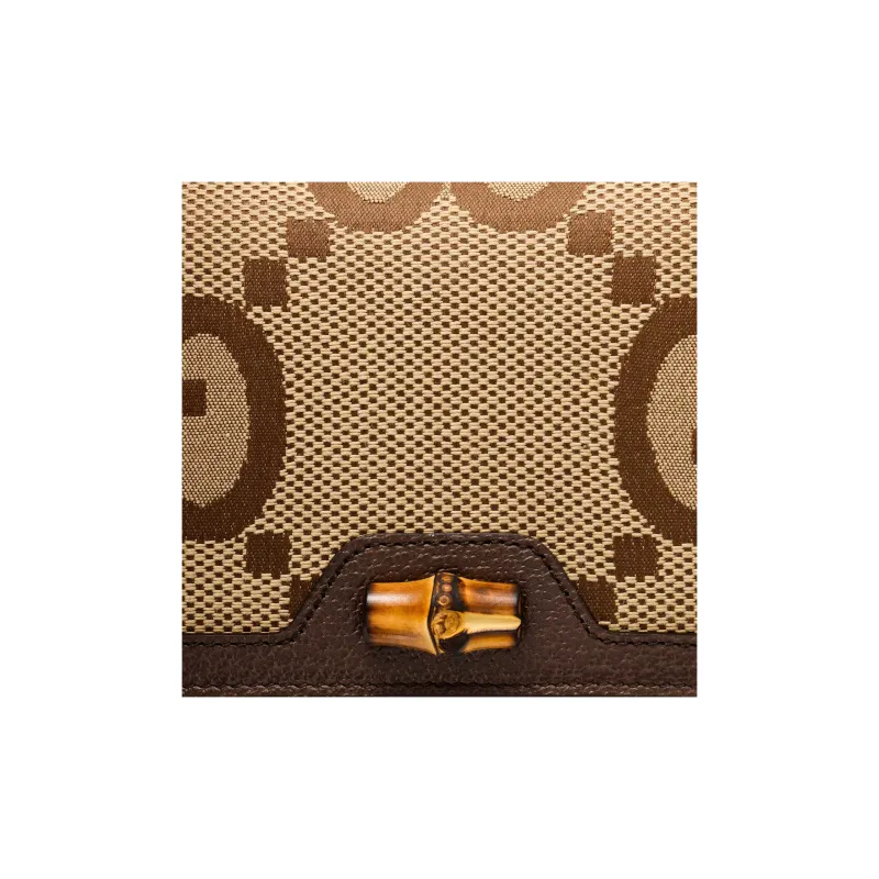 GUCCI Diana Canvas With Leather Canvas Bag Wallet Women's Ebony & Camel & Brown-7