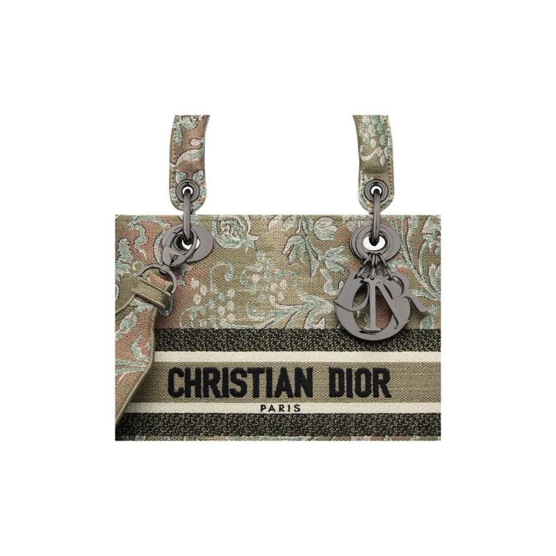 DIOR Lady D-Lite Embroidery Daisie Bag Tote Bag Shopping Bag Handbag Medium Size Women's Green-5