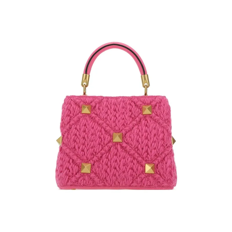 Valentino Fabric With Leather Chain Bag Shoulder Bag Crossbody Bag Handbag Women's Pink-2