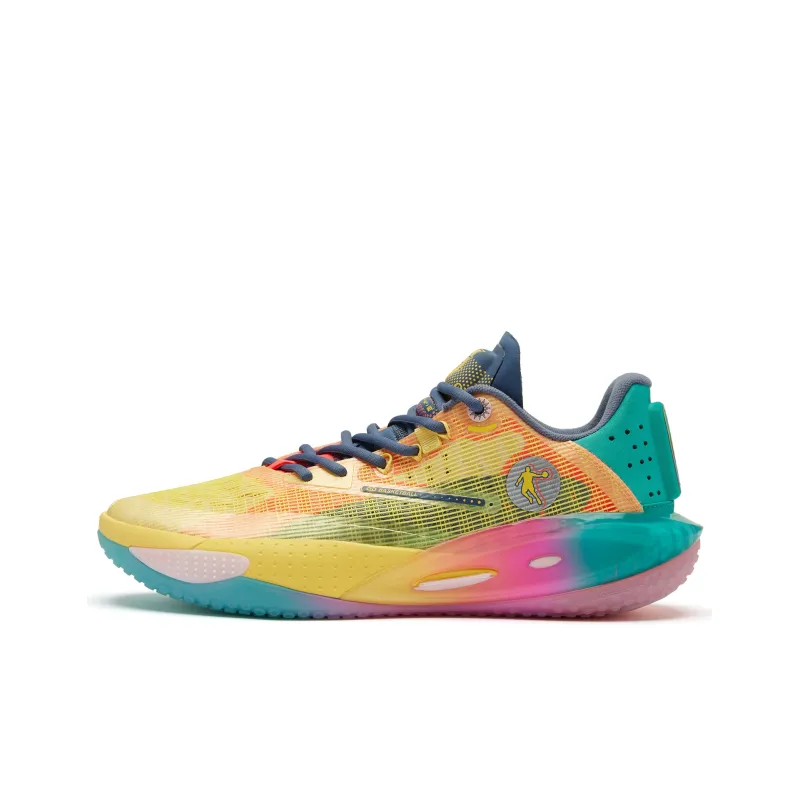 QIAODAN Sharp RISE Good Luck Cushioned Wear Resistant Lightweight Low Top Basketball Shoes Men's Yellow Blue-0