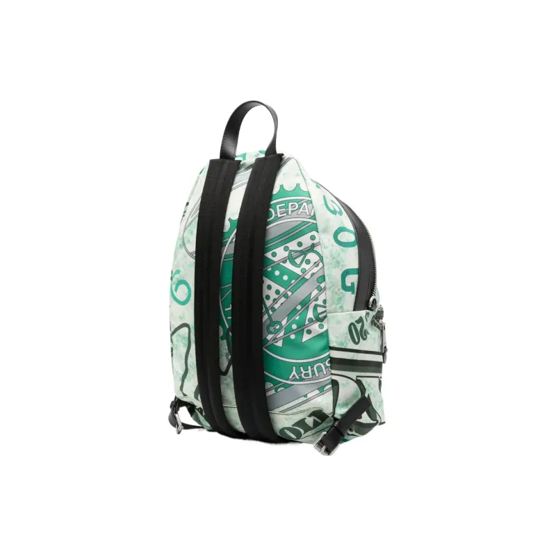 MOSCHINO Calfskin Backpack Men's Mint Green With Black Accents-1