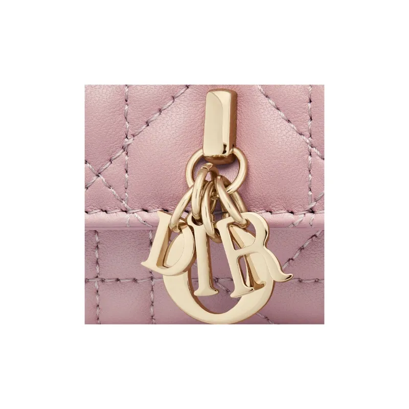 DIOR Lady Dior Wicker Pattern Sheepskin Handheld Crossbody One Shoulder Cell Phone Pouch Regular Women's Vintage Pink-5