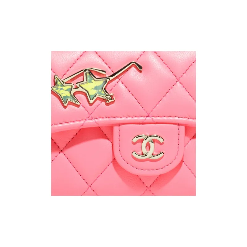 CHANEL Lambskin Flap Card Bag Women's Coral Pink-2