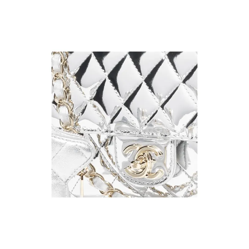 CHANEL Metal Texture Mirror Finish Calfskin With Lambskin Accents Shoulder Bag, Crossbody Bag Women's Silver-2