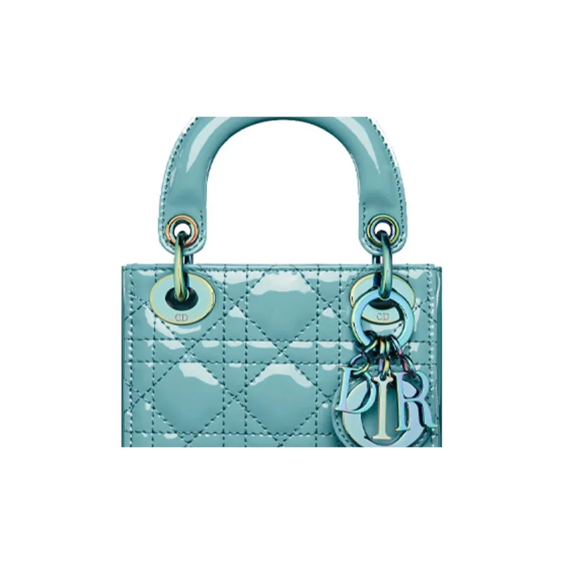 DIOR Lady Dior Patent Leather, Cow Leather Lady Dior Bag, Shoulder Bag, Crossbody Bag, Handbag Women's Sky Blue-5