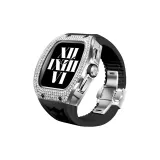 Titanium Alloy Rhinestone-Embellished+Black Strap