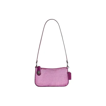 COACH Penn Calfskin Shoulder Bag Portable Crossbody Bag Shoulder Bag Women's Silver Deep Magenta Red