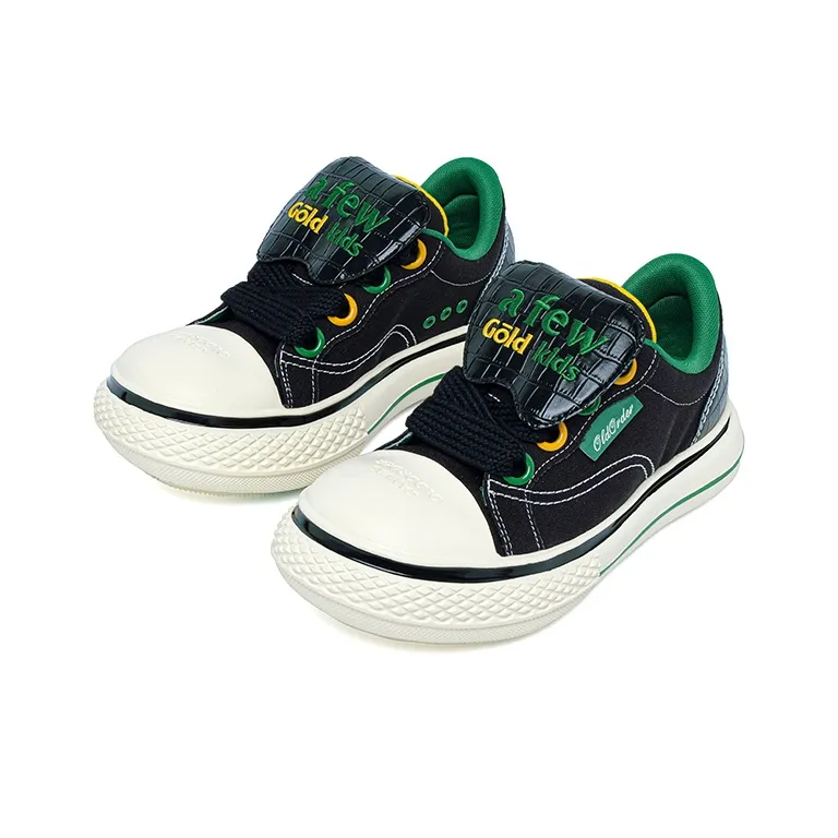 AFGK x OLD ORDER Big Head Shoes Wear Resistant Height Increasing Low Top Canvas Shoes Unisex Black Green-1