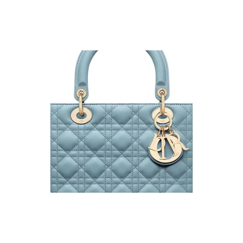 DIOR Lady Dior Sheepskin Daisie Bag Shoulder Bag Crossbody Bag Handbag Medium Size Women's Sky Blue-5