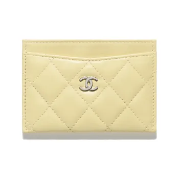 CHANEL Sheepskin Card Holder Women's Yellow