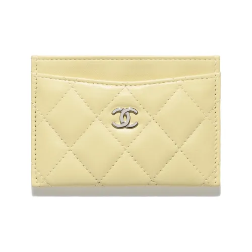 CHANEL Sheepskin Card Holder Women's Yellow