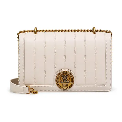 Disney Minnie Series Leather Small Square Bag Crossbody Bag Shoulder Bag Women's Beige Apricot