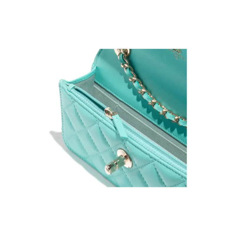 CHANEL Lambskin Flap Bag, One Shoulder Crossbody, Cell Phone Pouch Women's Turkish Blue-2