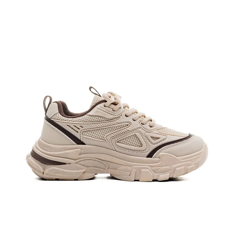 Warrior Warrior Height Increasing Wear Resistant Slip Resistant Low Top Chunky Sneakers Women's Khaki Brown-1