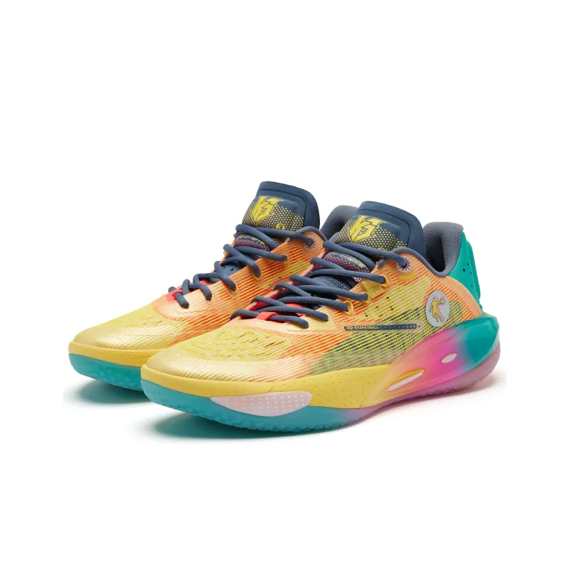 QIAODAN Sharp RISE Good Luck Cushioned Wear Resistant Lightweight Low Top Basketball Shoes Men's Yellow Blue-2