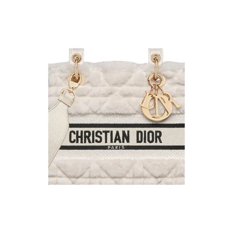 DIOR Lady D-Lite Shearling Dior Bag Shoulder Bag Crossbody Bag Handbag Medium Size Women's White-5