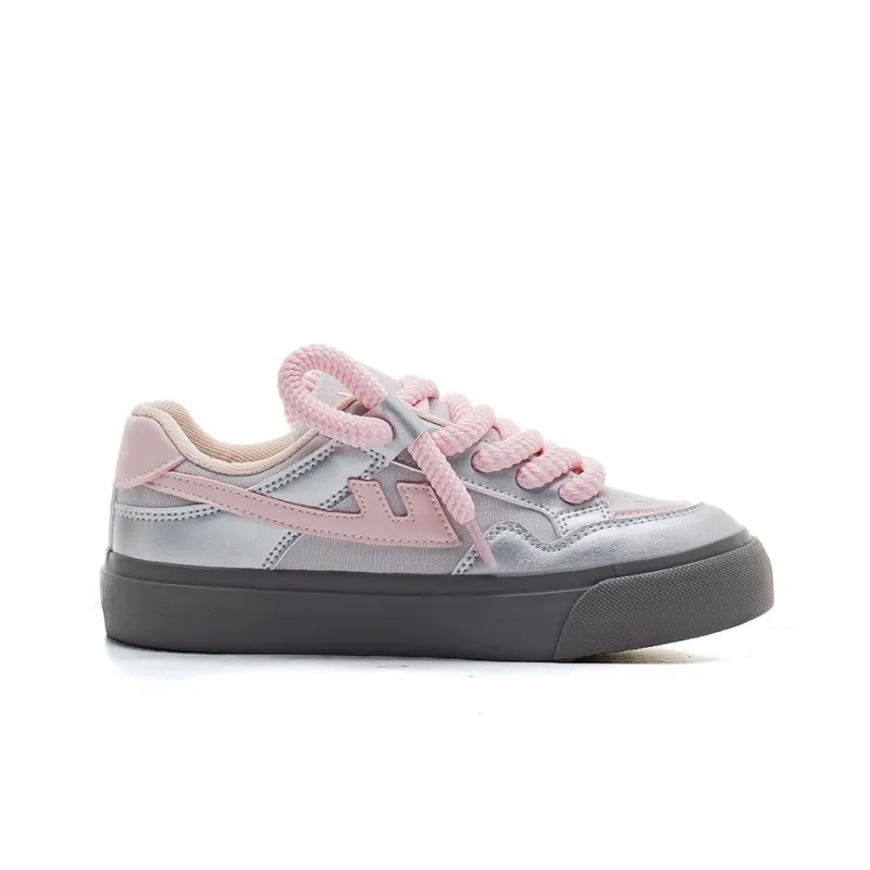 Warrior Warrior Lightweight And Breathable Low-Top Skateboard Shoes Women's Silver Pink Red-1
