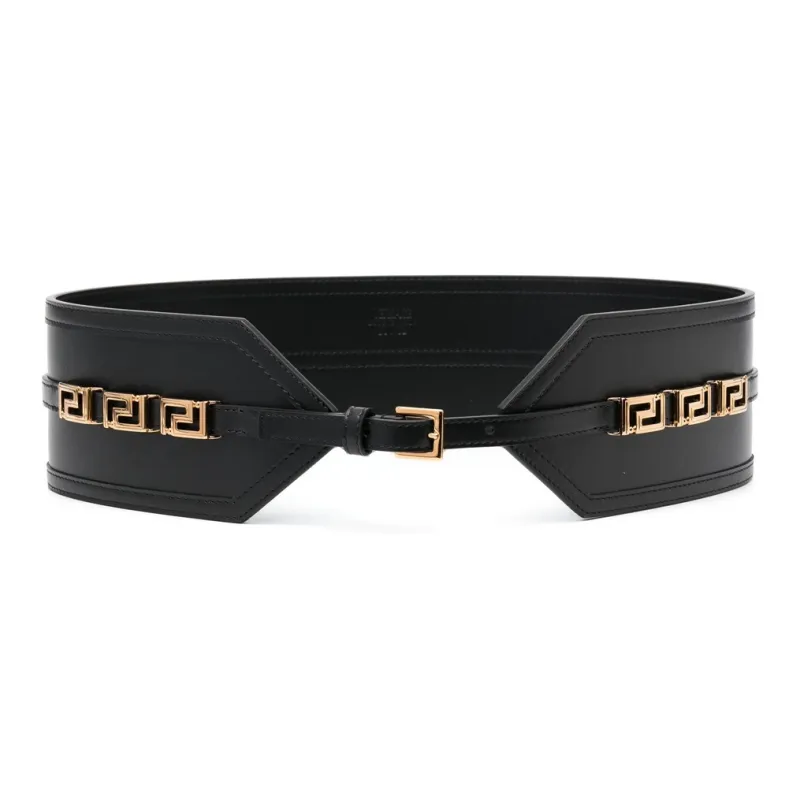 VERSACE Iconic La Greca Print Leather Belts Women's Black Width 7Cm-0