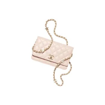 CHANEL Embossed Calfskin Shoulder Bag Crossbody Bag Wallet Regular Women's Light Pink