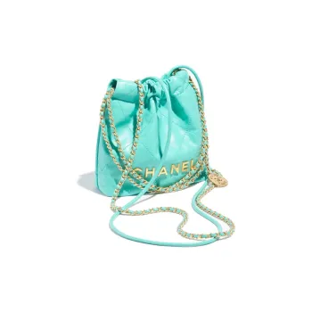CHANEL 22Bag Shiny Calfskin Bucket Bag, Shoulder Bag, Crossbody Bag Women's Turkish Blue