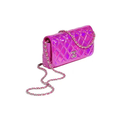 CHANEL Goatskin Shoulder Bag Crossbody Bag Clutches Women's Peach Pink