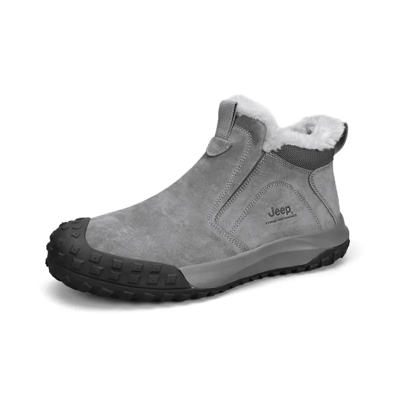 Jeep Warm Fleece Lined Padded Shoes Mid Top Outdoor Shoes Men's Gray-2