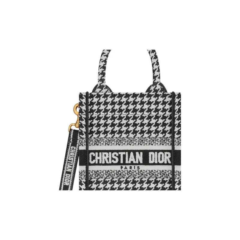 DIOR BookTote Embroidery Cell Phone Pouch Mini Women's Black & White-5