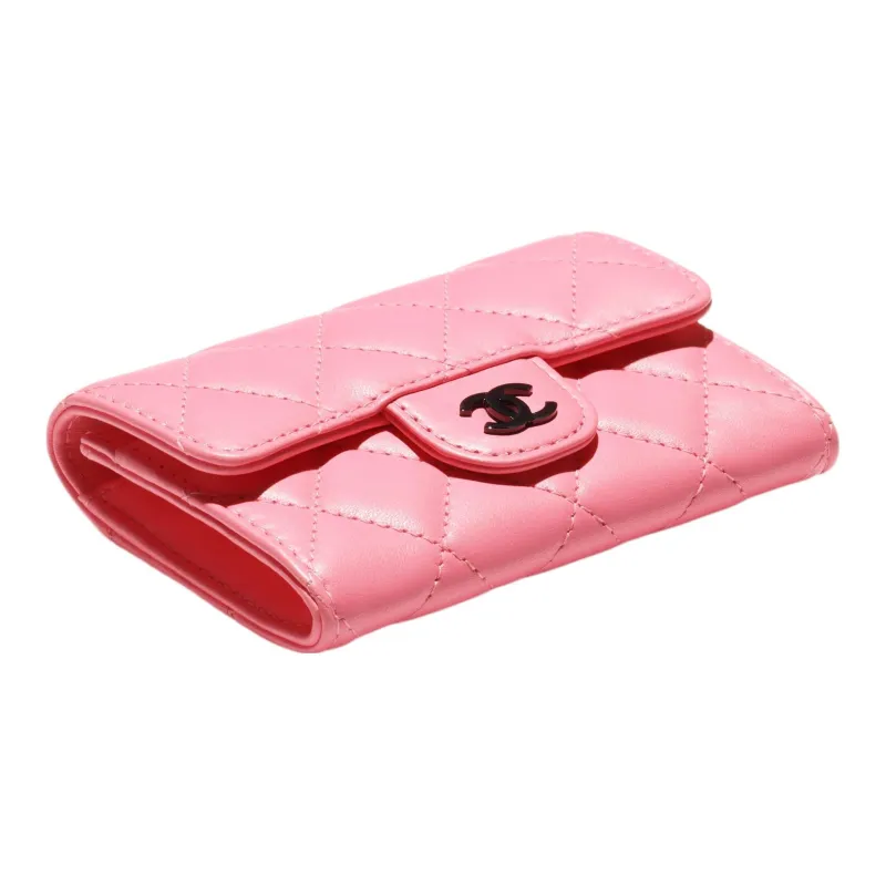 CHANEL Sheepskin Card Holder Women's Coral Pink-1