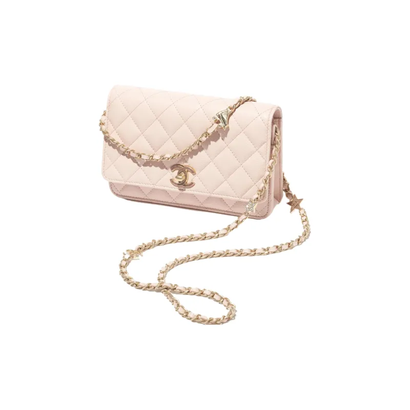 CHANEL Embossed Calfskin Shoulder Bag, Crossbody Bag, Wallet Women's Light Pink-1