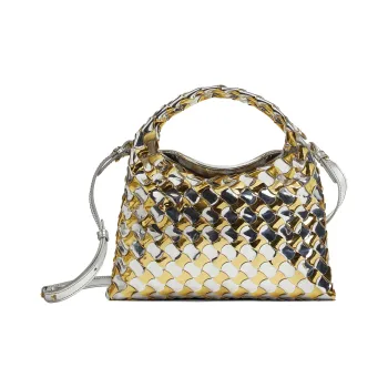Bottega Veneta Lambskin Shoulder Bag Crossbody Bag Handbag Mini Women's Gold & Silver