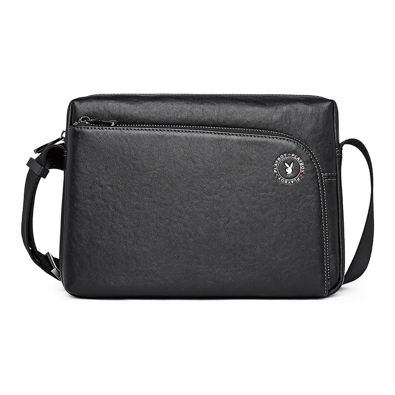 Playboy Top Grain Cow Leather Crossbody Bag Regular Men's Black-0