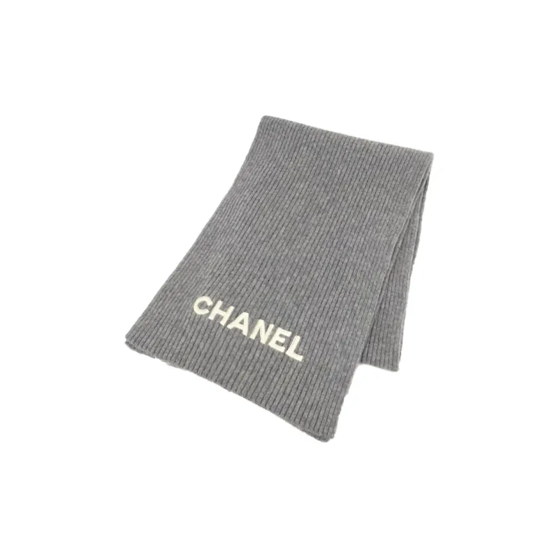 CHANEL Knit Scarves Unisex Gray-0
