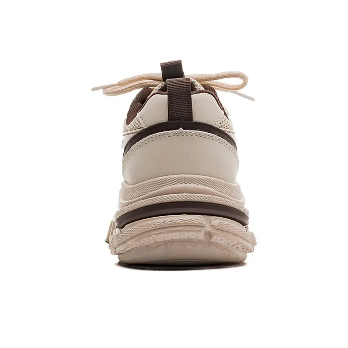 Warrior Warrior Height Increasing Wear Resistant Slip Resistant Low Top Chunky Sneakers Women's Khaki Brown-3